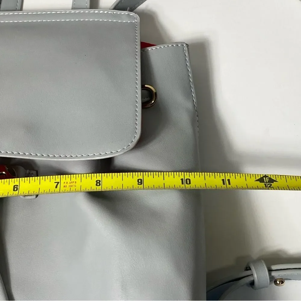Tura Gray Faux Leather Backpack Shoulder Bag Satchel Drawstring Purse